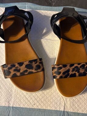 MIA Girls Leopard Print and Black Ankle Strap Sandals
